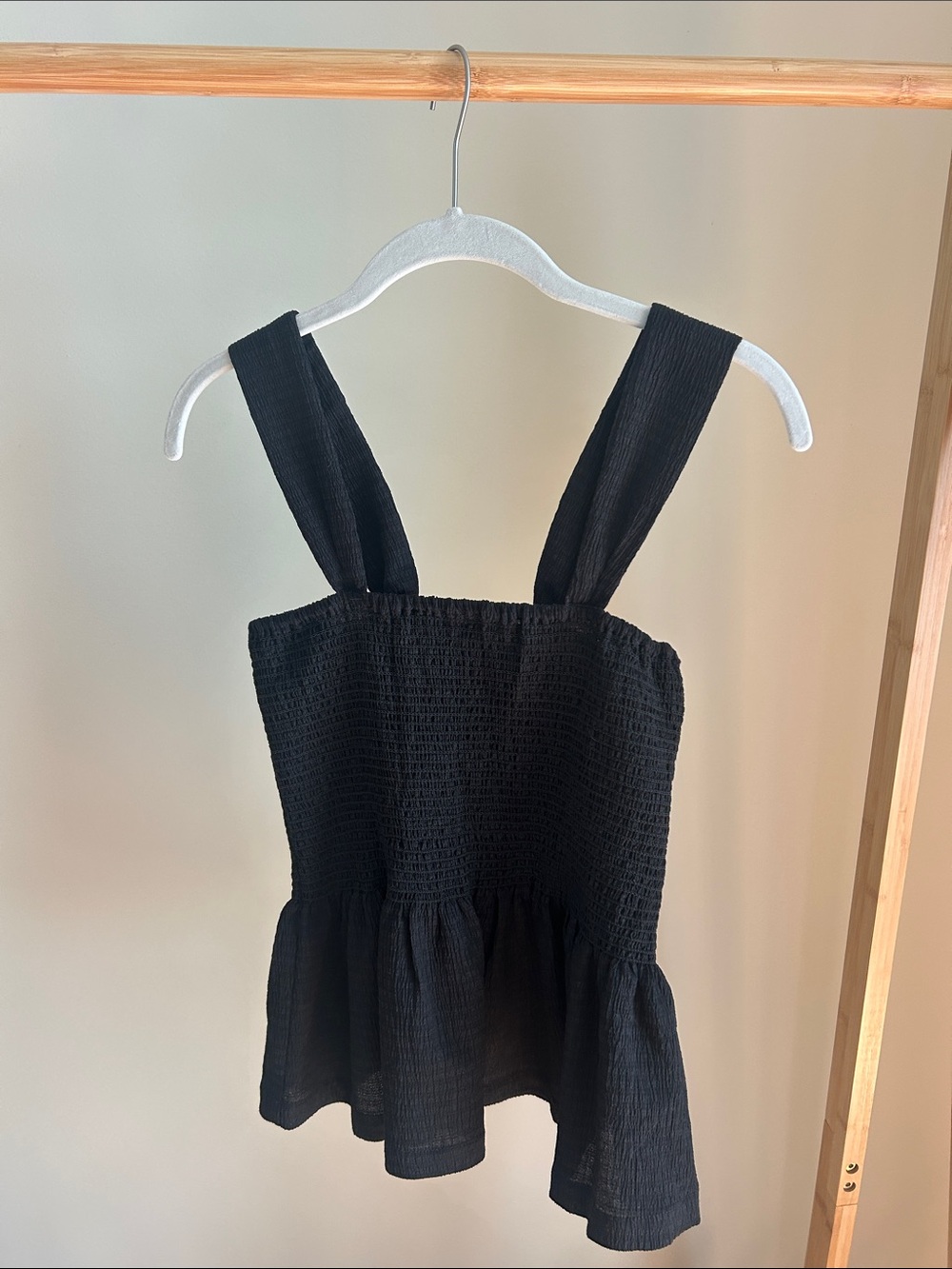 Madewell Black Smocked Peplum Tank with Wide Straps